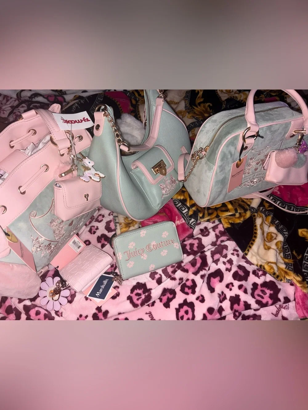 Juicy Couture Mint Green & Pale Pink Handbag and Wallet Set